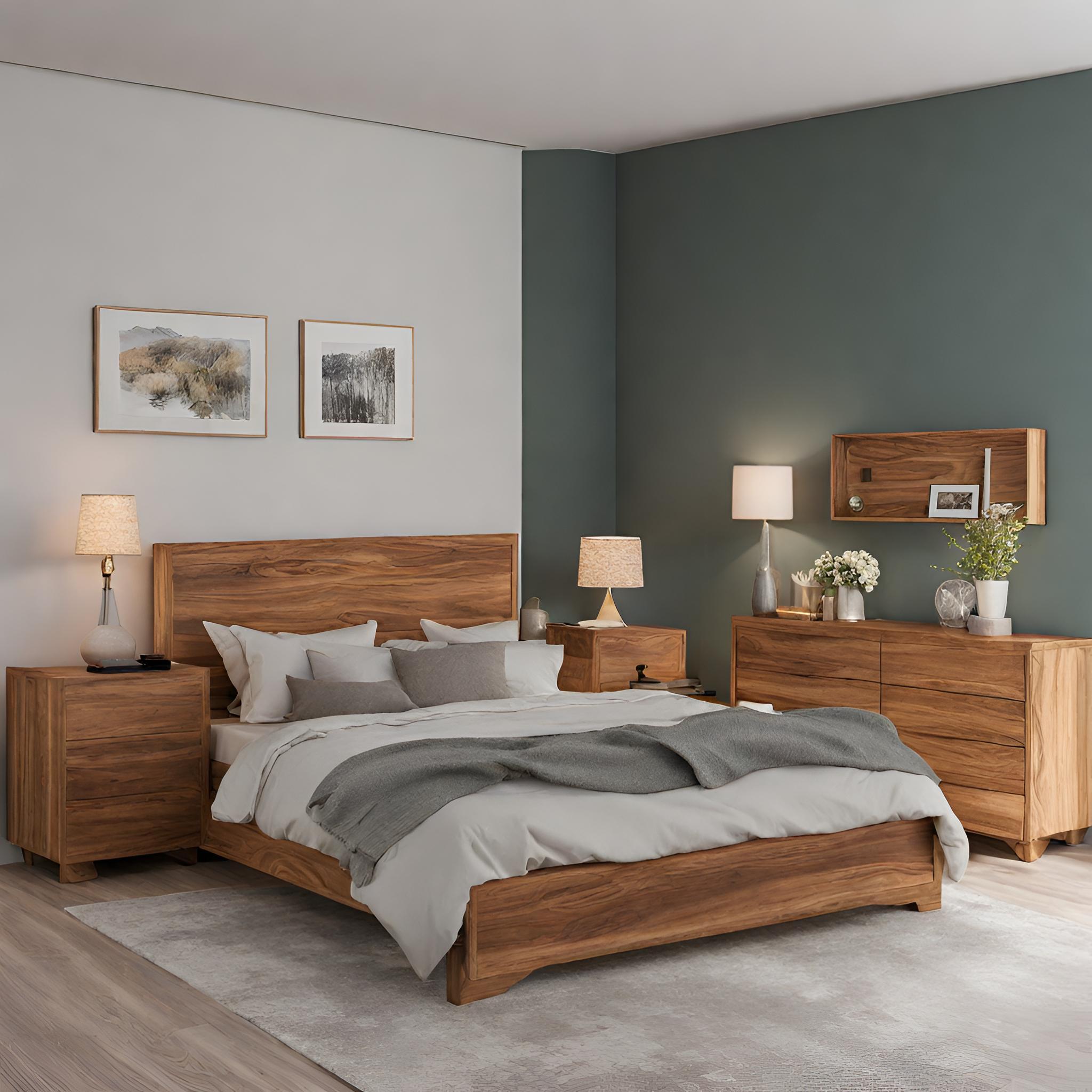 Wie kann man Massivholzmöbel in Ihrem Schlafzimmer mit den Wänden und dem Boden harmonisieren?