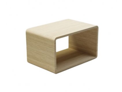 Nachttisch aus Holz mit rechteckiger Form und abgerundeten Kanten, Seitenansicht.