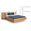 Doppelbett aus Massivholz WIDE mit markierten Abmessungen des Bettes, Seitenansicht.