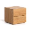Nachttisch im Würfeldesign aus Holz mit zwei Schubladen, Seitenansicht.